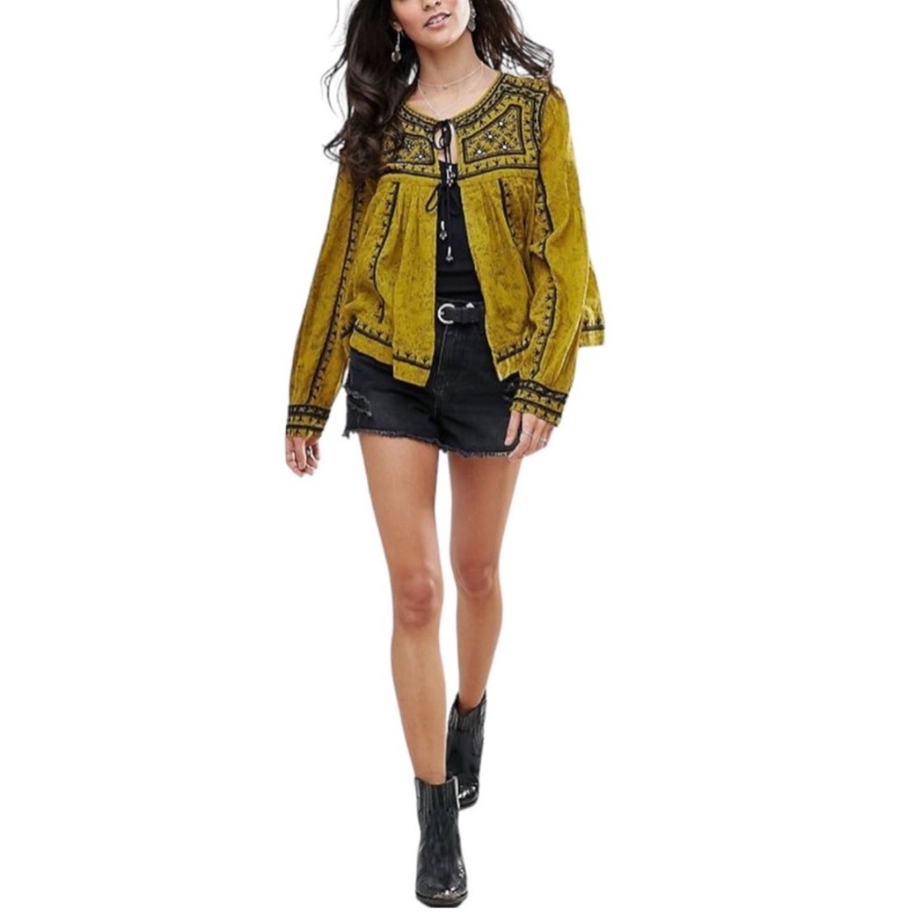 Free People Twighlight Chartreuse Embellished Folk Jacket